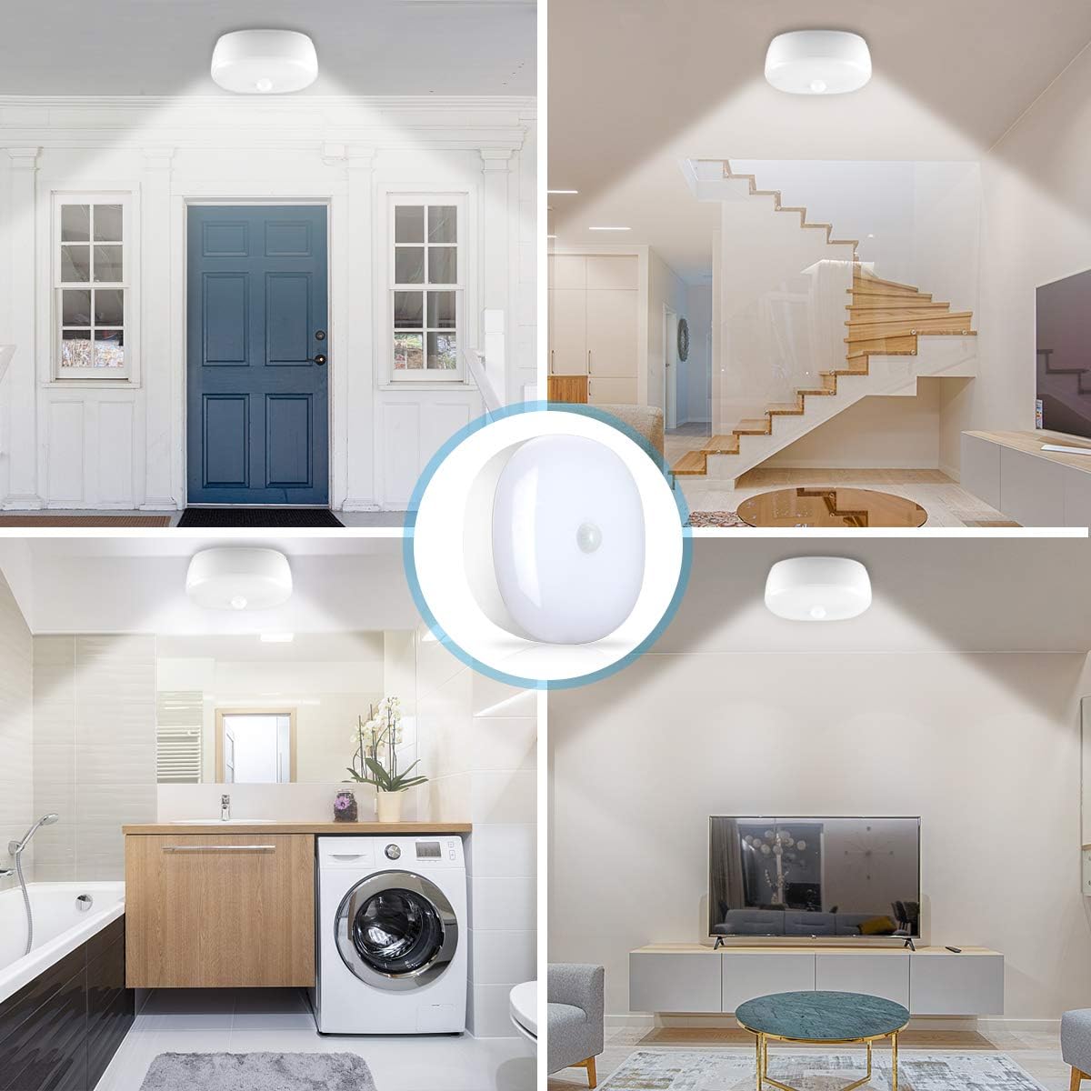 Youtob Battery Powered LED Ceiling Light Wireless Motion Sensor Light 300 Lumens 5W for Indoor Outdoor, Closet, Pantry, Stair, Garage, Basement, Shower(4000K Cool White): Home Improvement