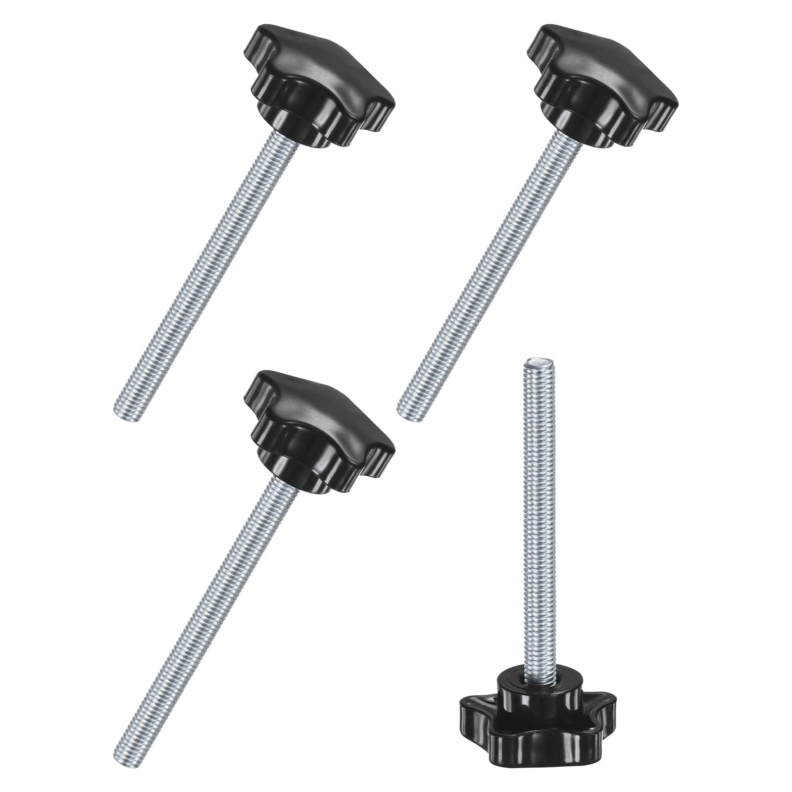 M METERXITY 4-Pack Star Clamping Knobs, M8x80mm Male Thread Hand Tightening Screw for Machinery/Electronic/Furniture/Umbrella Base, Machine Handle Replacement [39mm, Black]