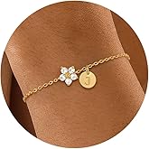 Valentine's Day Gift Initial Birthstone Gold Bracelets for Women Dainty Flowers Birthstone Bracelets Non tarnish 14K Gold Plated CZ Bracelet for Bridesmaid Mom and Daughter Anniversary Birthday Gift