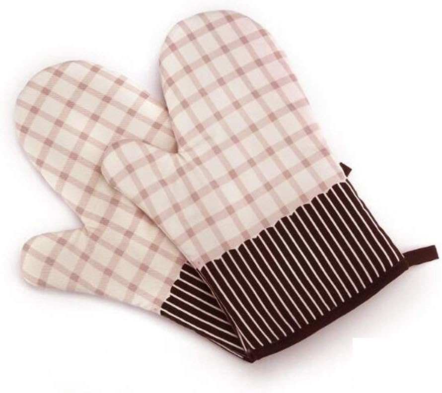 Set of Two Oven Mitts | Heat Resistant Cotton Kitchen Pot Holder Gloves for Cooking,Barbecue,Baking,Grilling (Striped Brown)