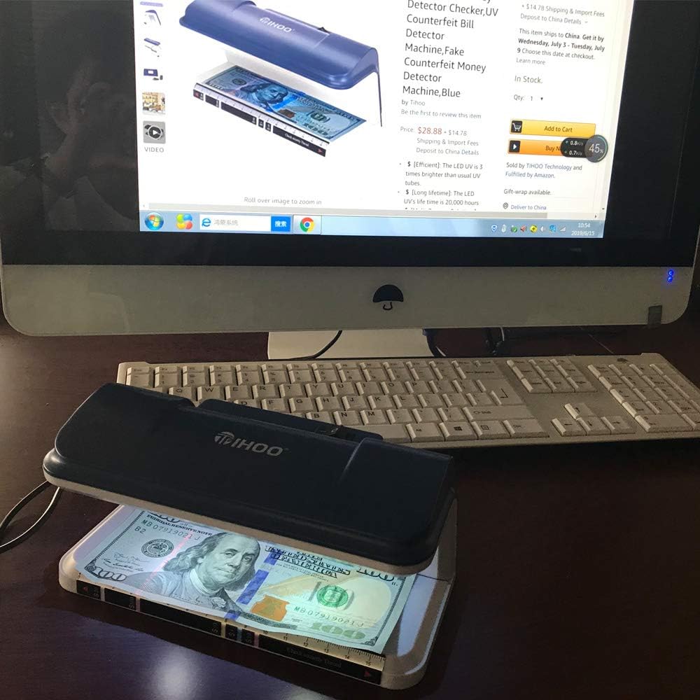 TIHOO Counterfeit Bill Detector with LED UV Light, Money Marker Counterfeits Money Detector, Fake Money Detector Machine for Bill, Blue : Office Products