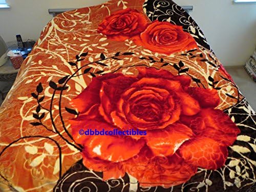 Ultra Plush--New!!! 2 Ply 2 Side King Mocha/Brown Flower--Heavy Weight 11 lbs