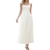 Allegra K Summer Maxi Dress for Womens Square Neck Sleeveless Casual Beach Eyelet Embroidery Long Dresses
