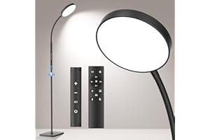 Lanonany LED Floor Lamp, Height Adjustable Floor Lamps for Living Room, Super Bright Standing Lamp with Timer, Adjustable Colors & Brightness Floor lamp for Bedroom with Remote & Touch Control, Black