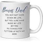 BEHIFL Bonus Dad Mug, Bonus Dad Gifts Coffee Cup Ceramic, Step Dads Gifts from Daughter Son, Step Father Ceramic Coffee Tea Mug 11 oz