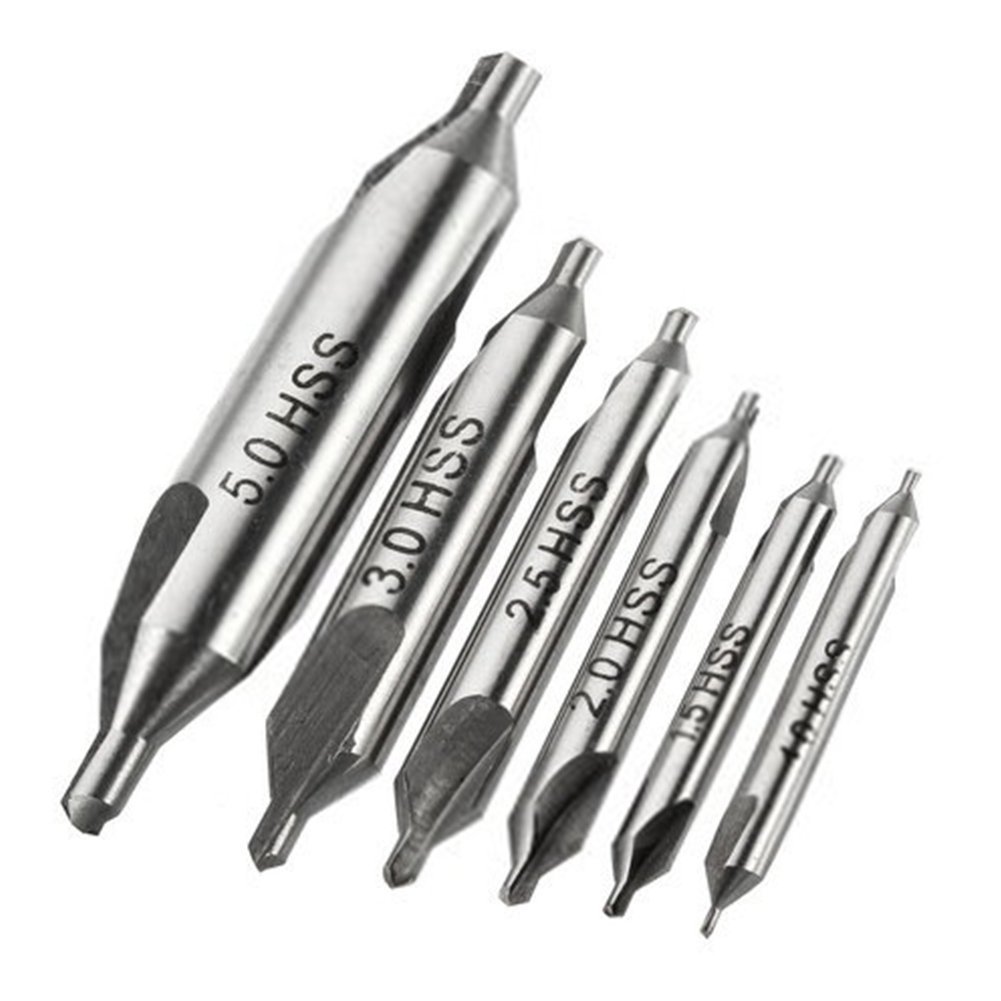 ExcInter 6Pcs HSS Center Drill Bits Set 1mm/1.5mm/2mm/2.5mm/3mm/5mm Countersink Kit Metal Lathe Working Tools 60 Degree for Positioning and Chamfering Processing