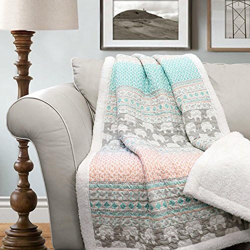 1pc 50 X 60 Elephant Parade Throw Blanket Kids, White Color Bedding Dotted Elephants Animal Zoo Themed Cute Colorful Quilted Plain Weaved Sherpa, Microfiber
