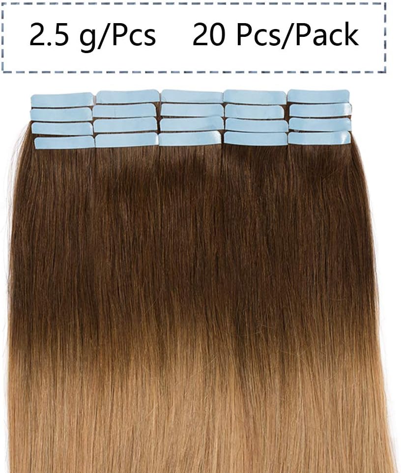 Silk-co Tape in Hair Extensions Human Hair 18inch ombre Real Remy Hair Extension Skin Weft Seamless Invisible Glue (20 Pcs - Image 4