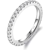 Delzzad Moissanite Ring Wedding Bands for Women, Solid S925 Sterling Silver Eternity Rings Stackable Engagement Ring Set - D Color VVS1 Moissanite Jewelry - Birthday Mother’s Day Anniversary Christmas Gifts
