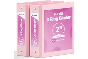 SUNEE 3 Ring Binder 2 Inch 2 Pack, Clear View Binder Three Ring PVC-Free (Fit 8.5x11 Inches) for School or Office Supplies, Pink