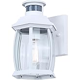 Buckly 1-Light Outdoor Lantern, 10-Inch White Wall Mounted with Clear Glass, Built-in Motion Sensor/Photocell, Wet-Rated Ligh