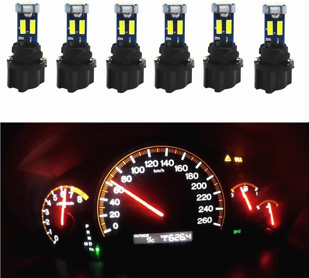 WLJH Super Bright T5 74 286 2721 Led Bulb Light with PC74 Twist Lock Sockets for Automotive Instrument Panel Cluster Gauge Warning Indicator Dash Lights Bulbs White,Pack of 6