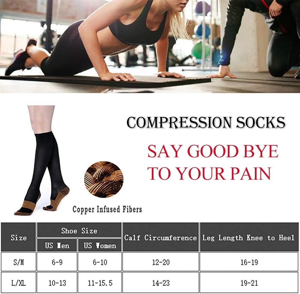 8 Pairs Copper Compression Socks for Men & Women - Best for Running,Athletic,Medical,Pregnancy and Travel -20-30mmHg（Large-X-Large）: Health & Personal Care