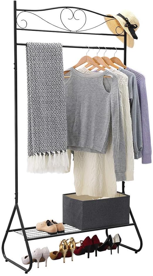 Portant à Vêtements Métallique Robuste 3 Niveaux - Double Tiges, étagères Réglables, Roulettes - Dimensions 108x45x203 Cm, Capacité 204 Kg