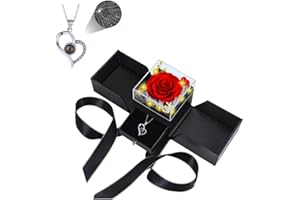 FESTIVE FIND STORE Preserved Real Rose with Heart I Love You Necklaces for Women - Eternal Red Flowers Gifts for her Romantic Gift Set for Girlfriend Birthday Anniversary on Valentines Mothers Day Christmas