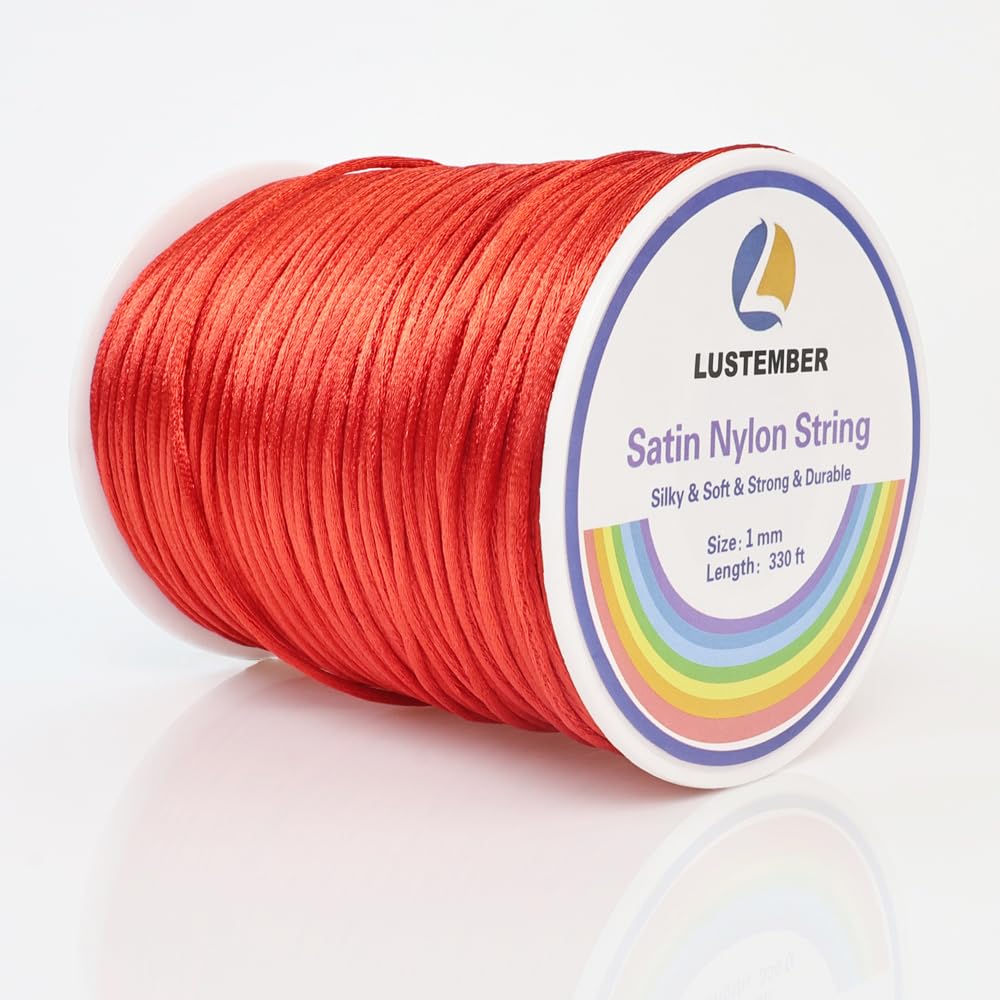 Photo 1 of 330 Feet Satin Nylon String, 1 mm Silky Smooth Durable Nylon Cord for Jewelry Making, Bracelets, Beading, Necklaces, Macrame, Kumihimo, Rattail, and Chinese Knot Craft