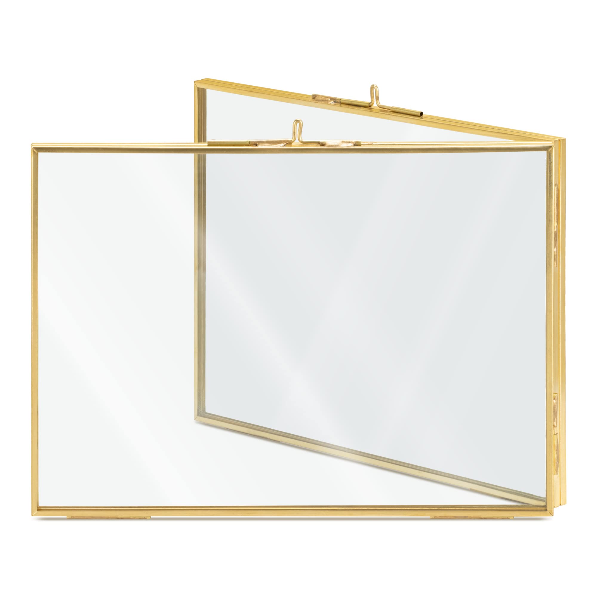 Navaris Folding Double Photo Frame - Fits 10x15cm or 13x18 cm Photos - Double-Sided Brass and Glass Picture Frame for Up To 4 Portrait Pictures