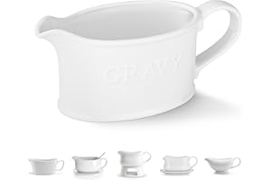 Kook Ceramic Gravy Boat, Serving Dispenser, Porcelain Pitcher for Sauces, Dressings and Creamer, Large Handle, Microwave and 