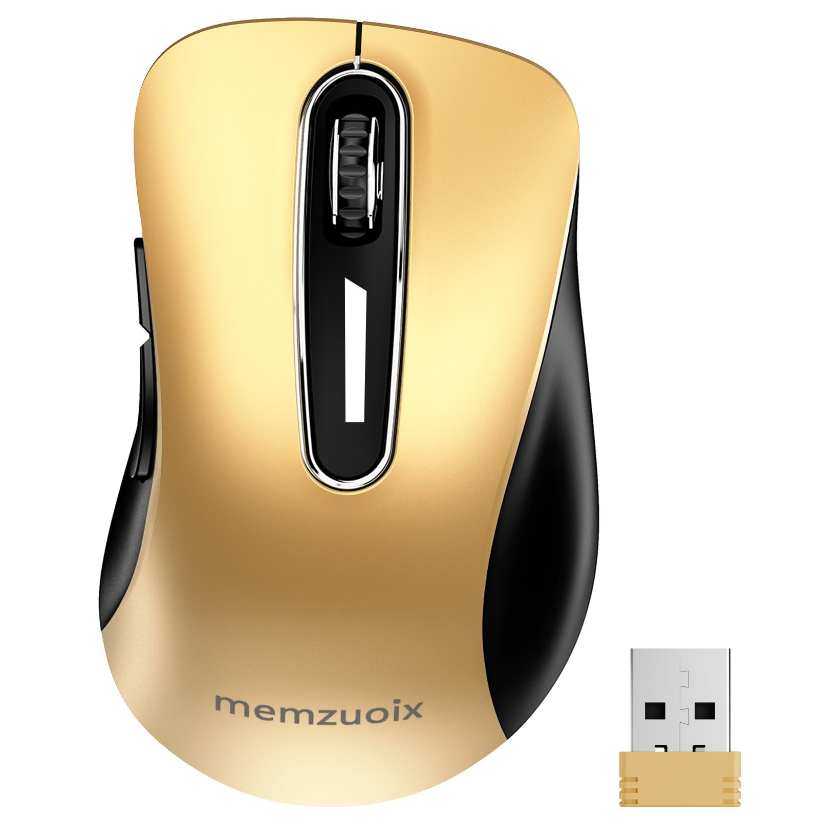 Photo 1 of memzuoix 2.4G Wireless Mouse, 1400 DPI Mobile Optical Cordless Mouse with USB Receiver, Portable Computer Mice Wireless Mice for Laptop, PC, Desktop, MacBook, 5 Buttons (Gold)