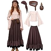 kasahara Renaissance Medieval Pirate Costume Women Peasant Dress Pirate Costume Ren Faire Outfit Renaissance Blouse Skirt