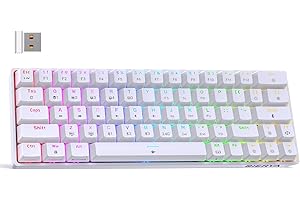 DIERYA DK63 60% Wireless Mechanical Gaming Keyboard | Bluetooth/2.4G/Wired | RGB Backlit | Anti-Ghosting Compact 63-Keys Mini Keyboard | with Red Switch | for Windows Laptop PC Gamer Typist-White