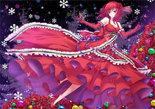 Unknown Travel 24X36 INCH / ART SILK POSTER / breasts butterfly cleavage dress elbow gloves flowers school idol pink eyes red hair ribbons rose