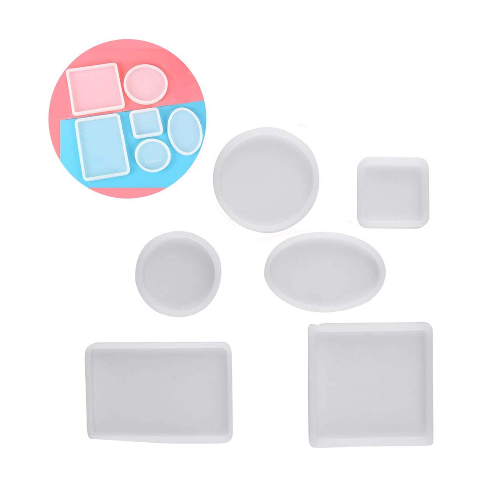 Resin Molds, Grocery House 6pcs Jewelry Casting Mould Square Round Shape Silicone Molds Coaster Molds with Hanging Hole for Resin Jewelry Making DIY Craft
