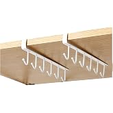 Gouccpu Kitchen Hook Holder Under Cupboard, Under Cabinet Utensils Hanging Hooks Rack, Drilling Free Cabinet Door Hanging Hook Rack,6 Hooks Kitchen Storage Utensil Organizer Hook Rack,2 Pack (White)