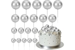 ASTARON 20 Pcs Ball Cake Topper Decorations Mini Balloons Cake Topper Sticks Silver Cake Balls for Graduation Wedding Birthday Cake Decorations