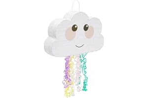 BLUE PANDA Pull String Cloud Pinata for Girls Rainbow Birthday Party Supplies, Baby Shower Decorations (16.5 x 10 x 3 In)