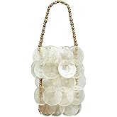 BCVWQXA Women Fashion Shell Woven Handbag Chic Shell Beach Bag Beaded Chain bag for Summer Travel Beach Party