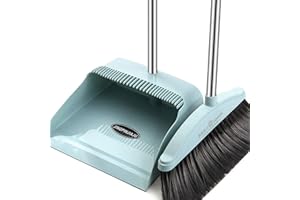 POCHY Broom and Dustpan Comb Set | Stand-up Dustpan with Lobby Broom | Blue, Polypropylene, Floor Cleaning