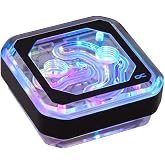 Alphacool Eisblock XPX Aurora CPU Water Block, Digital RGB, Black/Plexi | Plexi Top, aRGB 15-LED Ring, 3-Pin 5V Header with Y-Adapter, 34x32 mm Base, 81 Fins at 0.2 mm, Patented Ramp Flow System