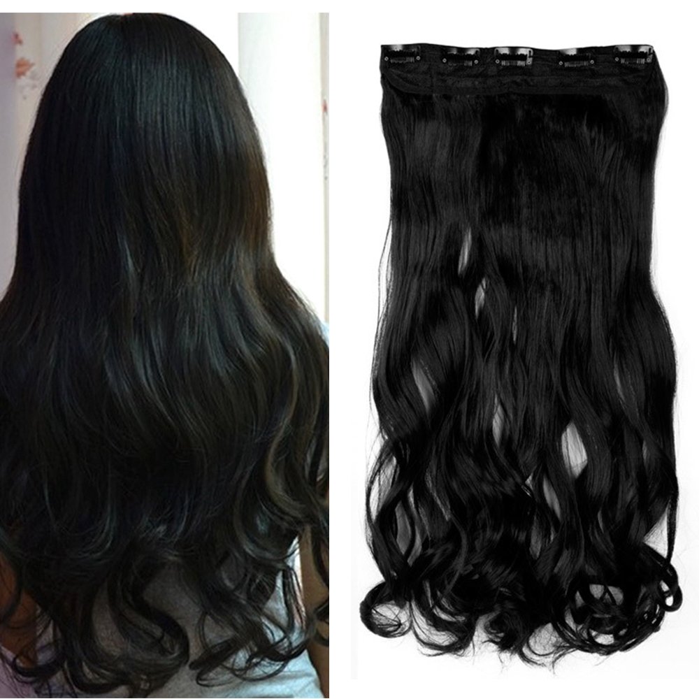 29"/73CM Dark Black Hair Extensions One Piece Clip In Curly 130g Hairpieces Wavy 5 Clips Synthetic For Women Beauty — image 1