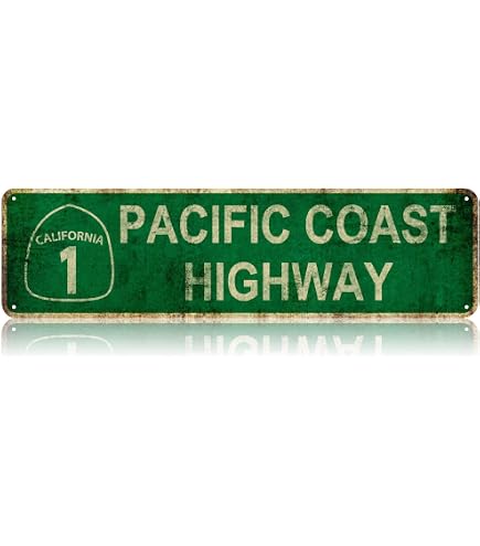Pacific Coast Highway Tin Sign - Vintage 16x4 Inch Metal Wall Art For Bar, Garage, Cafe, Man Cave