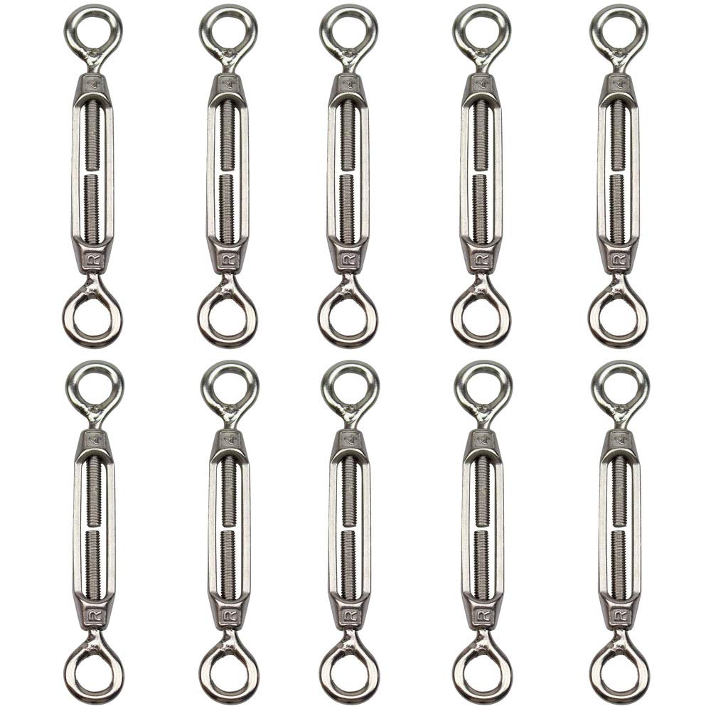 POFET 10pcs M4 Stainless Steel 304 Eye & Eye Turnbuckle Wire Ropes, Strong Tension, Used for Sunshading, Tent Installation, Fastening Cables or Ropes