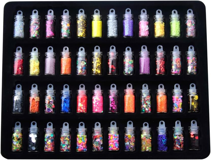 Songe Slime Nail Confetti Mixed Shape Metal Shiny Themed Parties, Princess Party Manicures Table Decorations DIY Crafts Nail Art Manicure Slime Supplies Set (48-black)