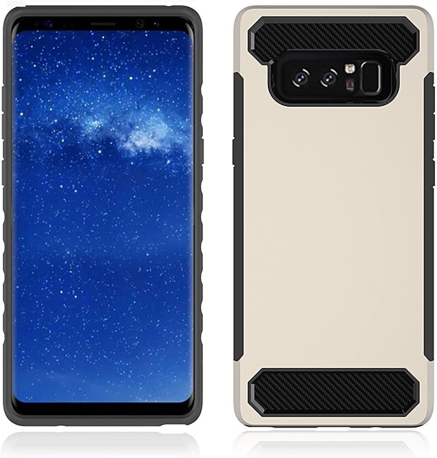 CELKASE Carbon Fiber Design Shock Absorption Protective Dual Layer Military-Grade Defender Hybrid Case Cover for Samsung Galaxy Note 8 2017, Gold