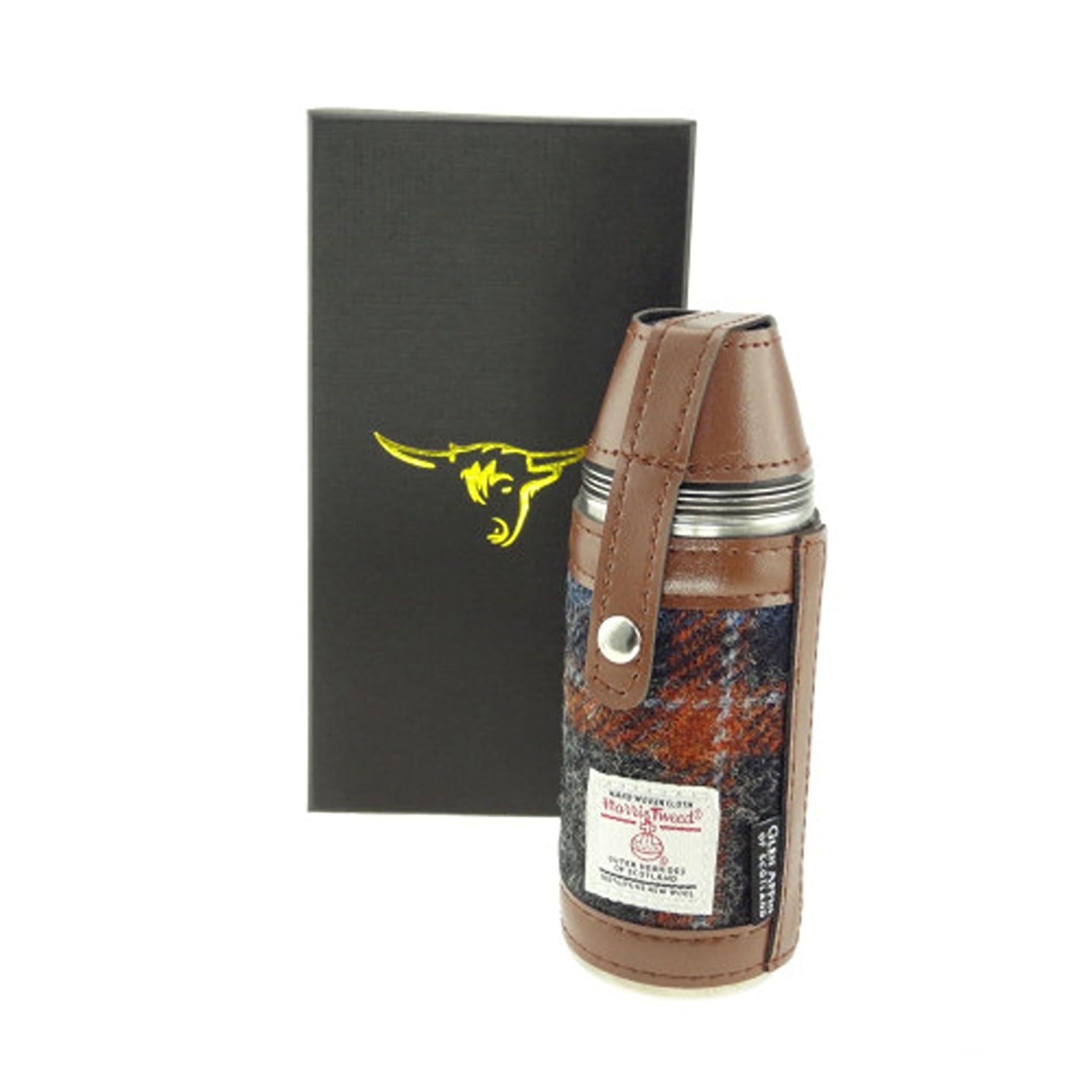 Glen APPIN of Scotland Harris Tweed Hunting Flask - Grey with Rust Overcheck HF3500-COL127