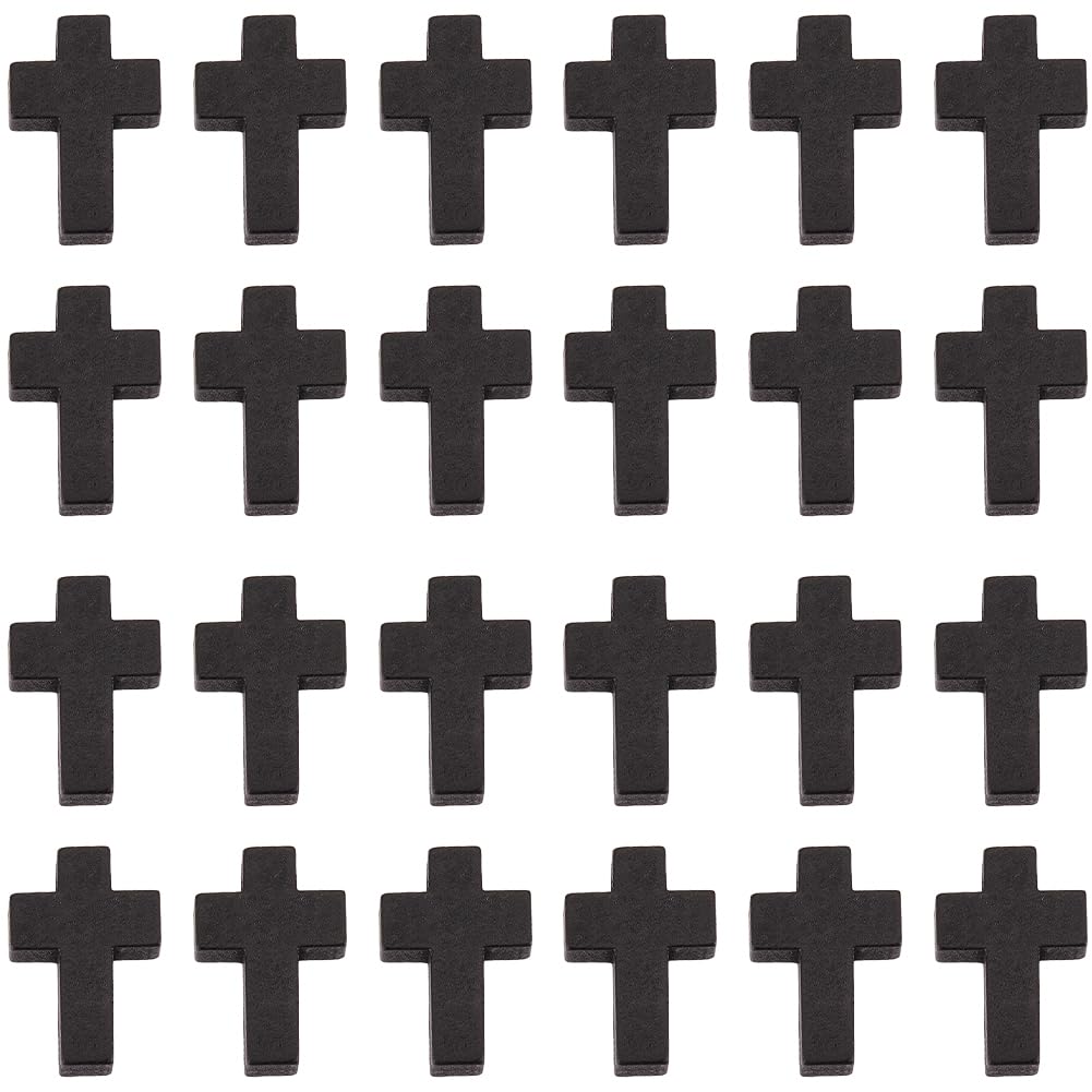 SUNNYCLUE 100Pcs Easter Cross Charms Bulk Wood Cross Beads Black Wooden Cross Charm Bead Mini Small 15x22mm Rosary Pocket Crosses Easter Holiday Crucifix Charms for jewellery Making Charms DIY Crafts — image 1