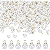HOBBIESAY Round Pearl Charms White Imitation Pearl Charms Pendants with Light Alloy Faux Beads Charm for Dangle Earrings Necklace Jewelry Making