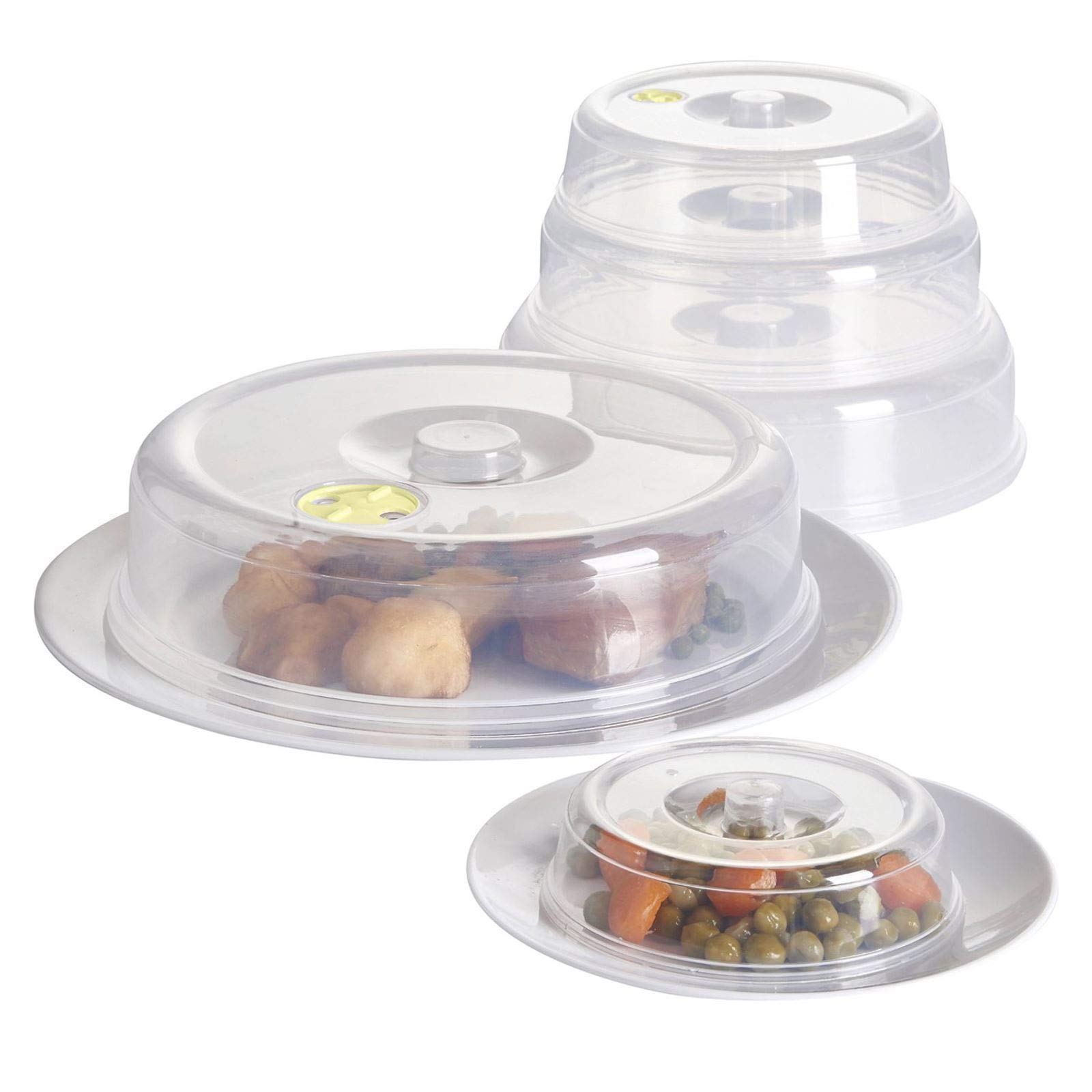 Trading Innovation Microwave Cover Set [Pack of 5] | Plastic Nesting Plate Lids with Easy Grip Knob Handle | Ventilation Cavities Dishwasher Safe Kitchen Accessories