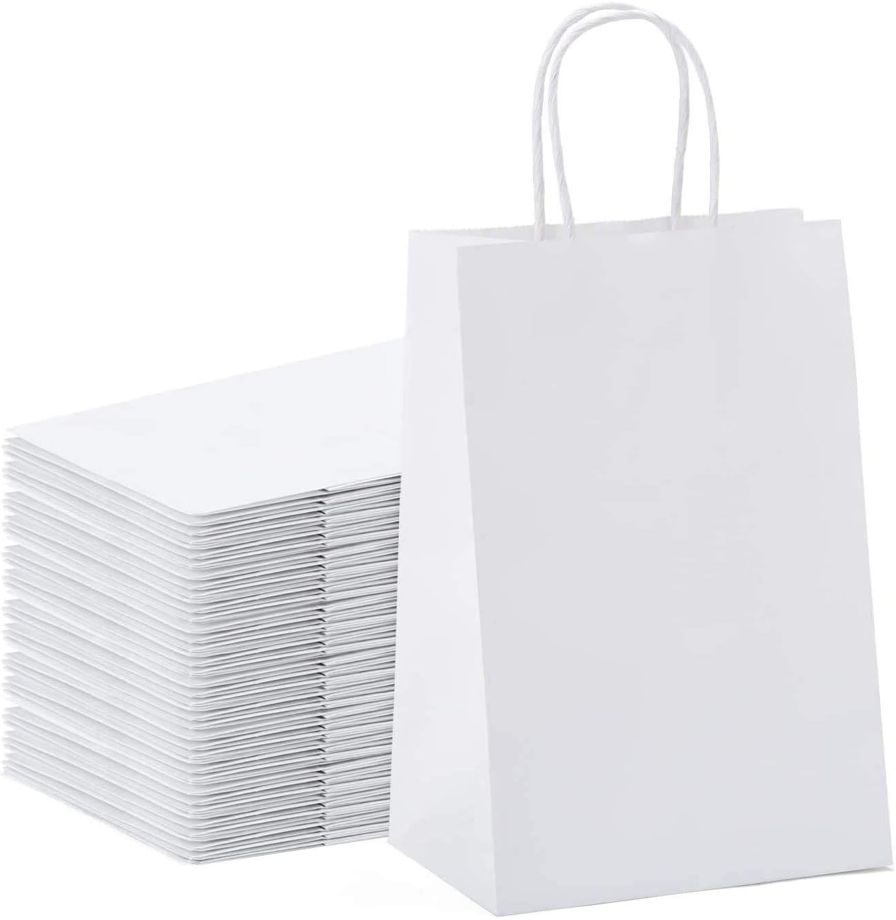 Switory 50pc Paper Bag with Handles. White Kraft Gift Bags for Presents to Party Favor Birthday,Christian,Thanksgiving,Christmas