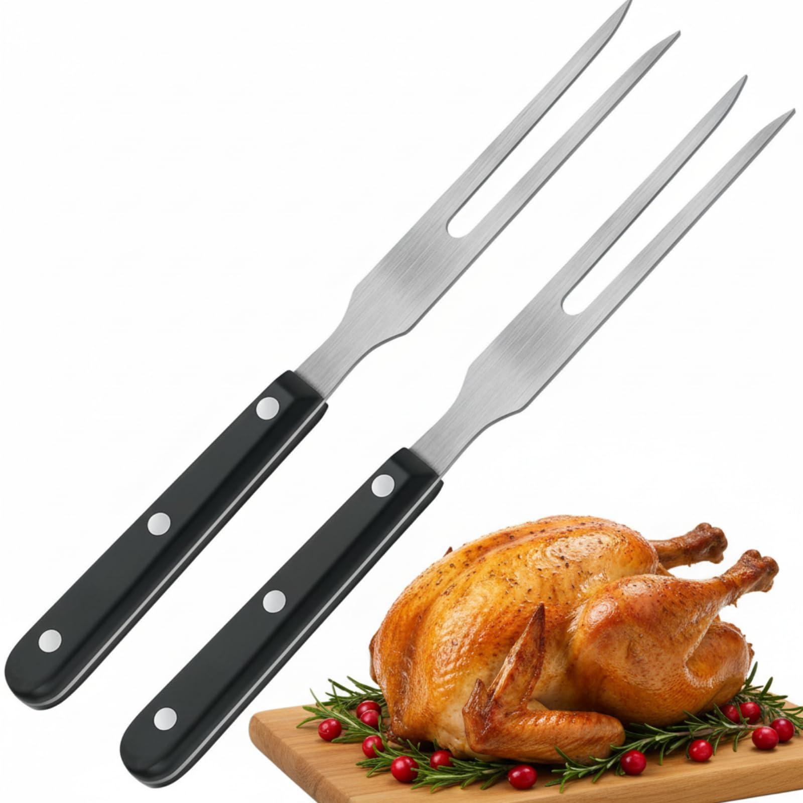 Patelai 2 Pieces Carving Meat Fork 10.6 Inch Long Kitchen Tableware Stainless Steel Serving Fork with Plastic Handle for Barbecue Turkey Dinner Cooking