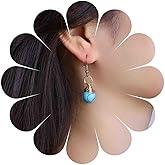 Vacaonio Vintage Turquoise Bead Drop Earrings Gold Blue Turquoise Earrings Round Turquoise Stone Dangle Earrings Turquoise Gemstone Hook Earrings Jewelry for Women