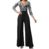 Sparkly Overlay Jumpsuit for Women Dressy Elegant Long Sleeve Long Split lightweight Pants Cocktail Jumpsuits