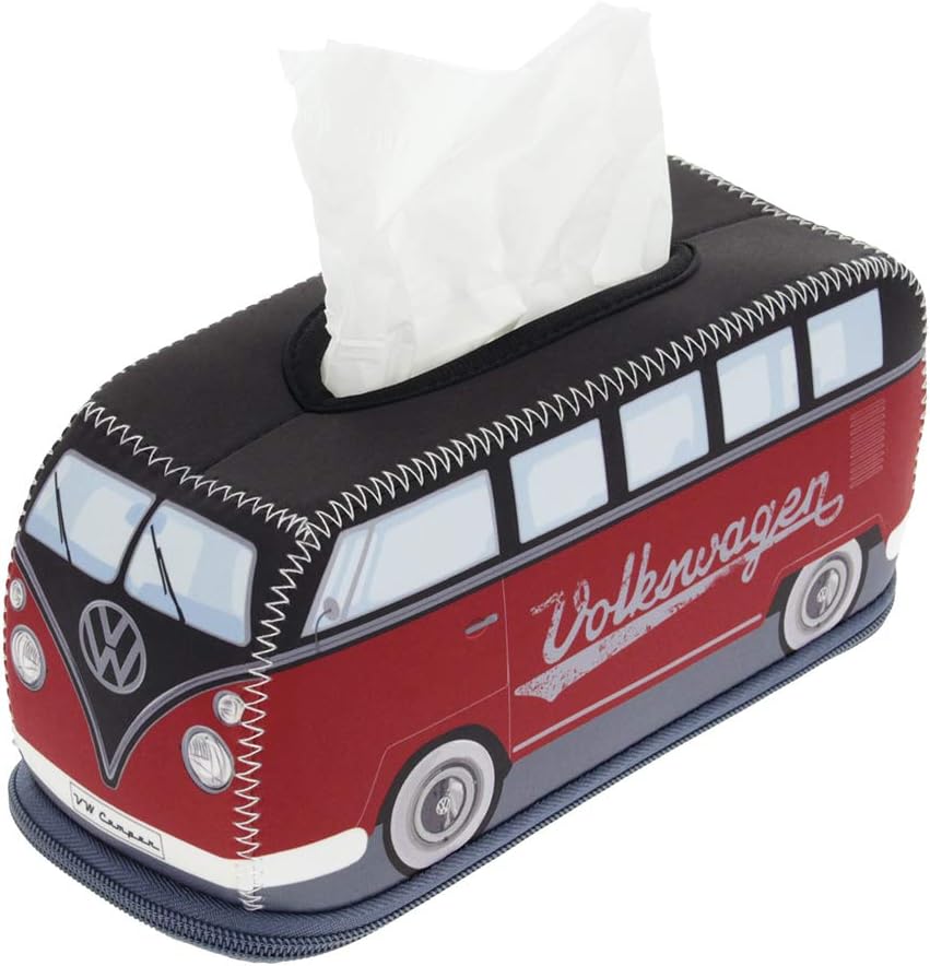 BRISA VW Collection - Volkswagen Beauty-case da viaggio in Neoprene, porta oggetti con manico, Campervan Bus T1 design (Ibisco/Rosso) (Grande 30 x 14 x 12 cm