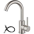 Airuida Bar Sink Faucet Single Hole Single Handle Bathroom Sink Faucet Kitchen Small Prep Wet Farmhouse RV Lavatory Vanity Mixer Tap 360 Degree Swivel Spout Without Pop Up Drain Brushed Nickel