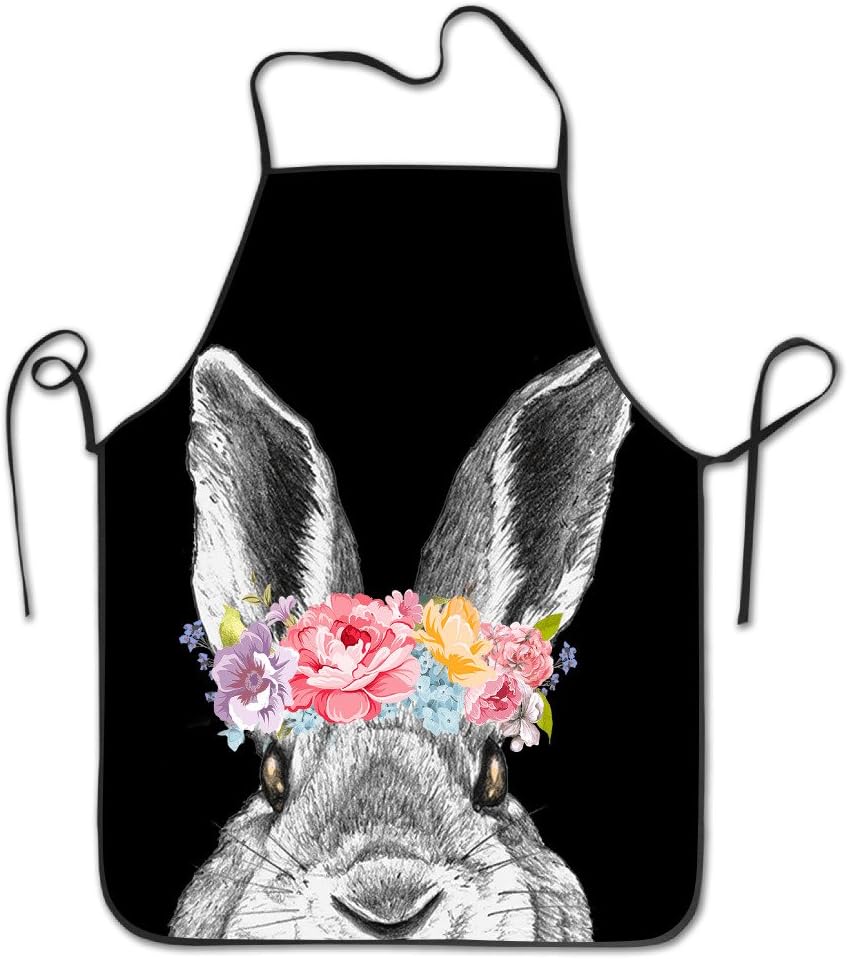 FRICSTAR Rabbit Guinea Pig Bunny Garlan Flower Cool Pattern Apron Burlap Polyester Women