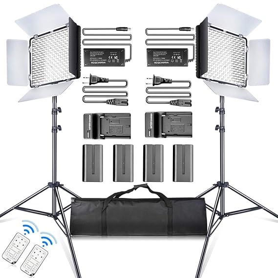 SAMTIAN 2 Stück 600 LED Video licht/Studioleuchte-Kit beinhaltet : CRI95 3200K / 5600K-Kameraleuchte, 75’’Lichtstativ, batter